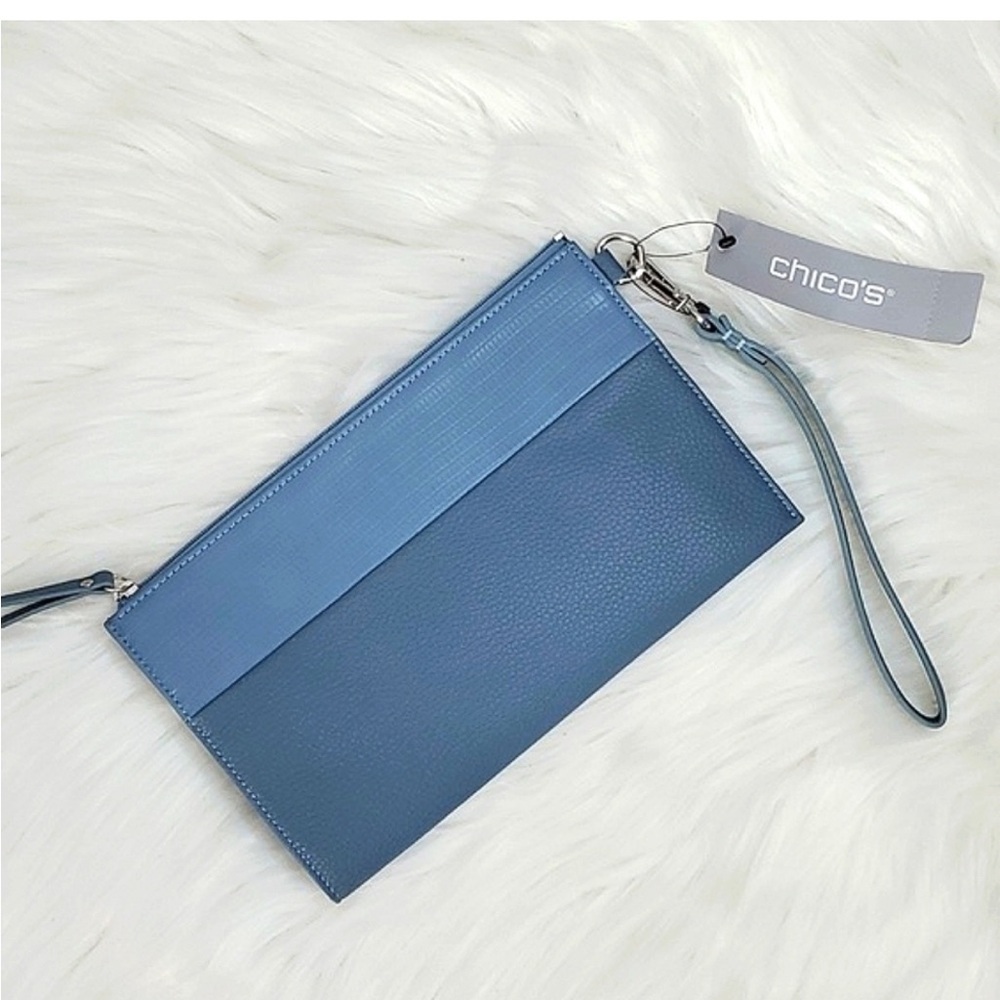 Chico's Blue Croc-Embossed Wristlet with Key Ring